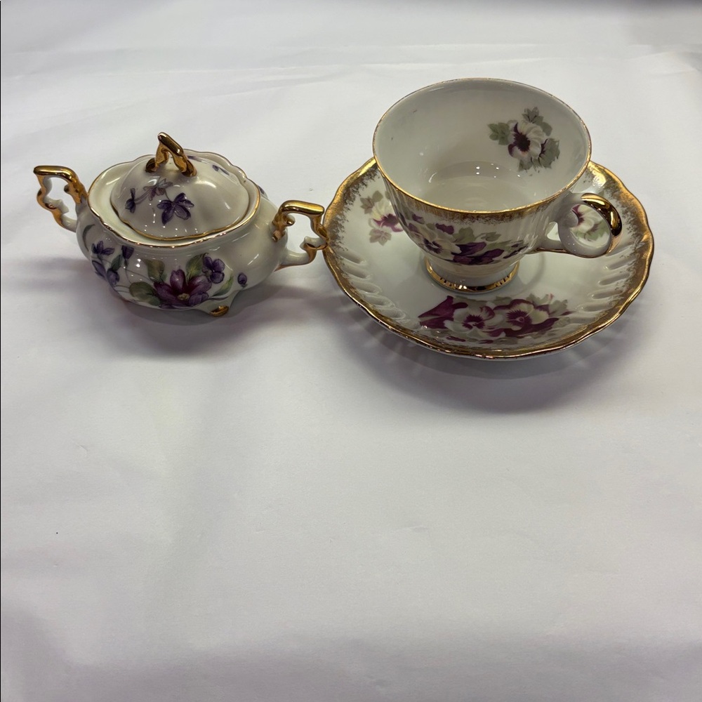 Vintage Made in Japan Teacup and Saucer Set Royal Sealy Sugar Bowl 4 Piece Set